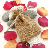 Hessian Burlap Drawstring Bag with Lace Trim