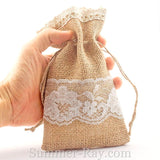 Hessian Burlap Drawstring Bag with Double Lace Border