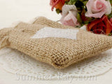 Hessian Burlap Drawstring Bag with Heart and Lace Trim