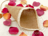 80 mm Rustic Burlap Pew Cones with Lace Trim