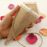 80 mm Rustic Burlap Pew Cones with Lace Trim
