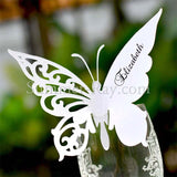 Personalized White Butterfly Wine Glass Place Card