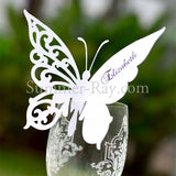 Personalized White Butterfly Wine Glass Place Card