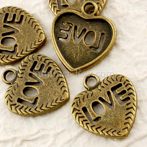 Tibetan Antique Bronze Heart with Love Charm Pendant