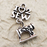 Tibetan Silver I Love to Sew and Sewing Maching Charm Pendant