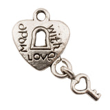 Tibetan Silver Heart Lock with Key Charm Pendants