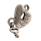 Tibetan Silver Heart Lock with Key Charm Pendants