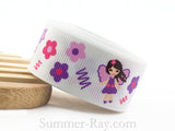 Little Fairy Girl Printed Grosgrain Ribbon 22 mm - 5 or 10 yards