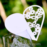 Personalized White Heart Wine Glass Place Card