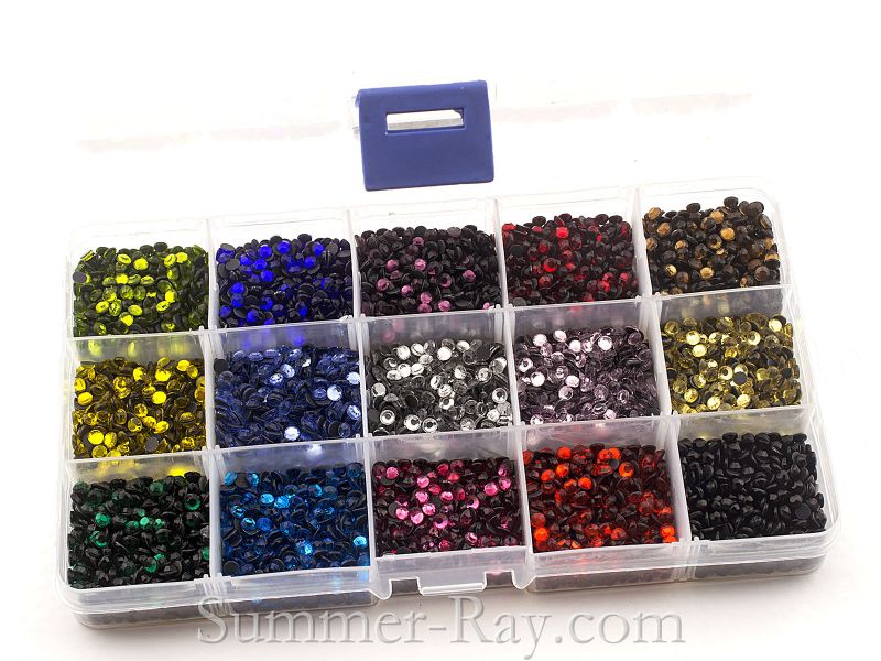 Hot Fix Rhinestones SS16 (4mm) Mixed Color in Storage Box - 7500