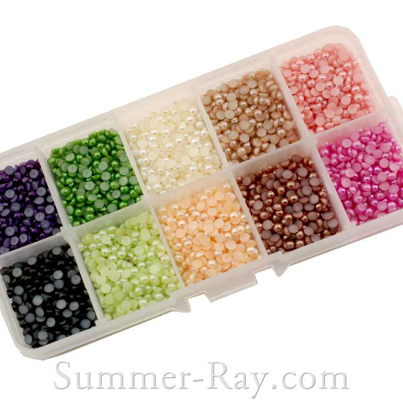 Flat Back Pearls 3mm Mixed Color in Storage Box - 5000 pieces –