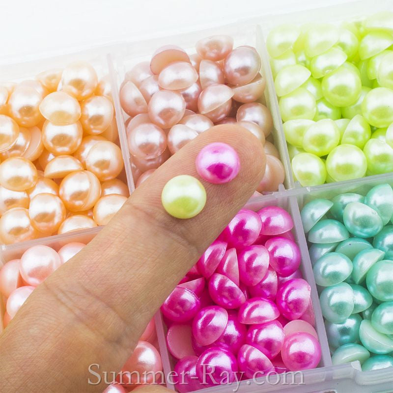 Flat Back Pearls 10mm Mixed Color in Storage Box - 600 pieces –
