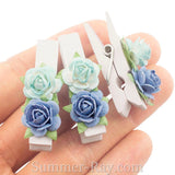 White Wooden Pegs with Handmade Mulberry Flowers