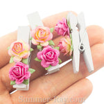 White Wooden Pegs with Handmade Mulberry Flowers