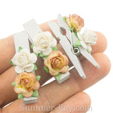 White Wooden Pegs with Handmade Mulberry Flowers