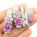 White Wooden Pegs with Handmade Mulberry Flowers