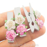 White Wooden Pegs with Handmade Mulberry Flowers