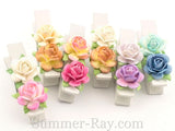 White Wooden Pegs with Handmade Mulberry Flowers