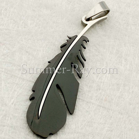 Stainless Steel Black Feather Pendant - (1) one