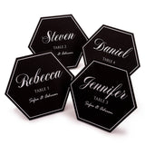 Personalized Black Hexagon Wedding Place Cards Escort Cards with White Rim