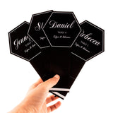 Personalized Black Hexagon Wedding Place Cards Escort Cards with White Rim