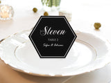 Personalized Black Hexagon Wedding Place Cards Escort Cards with White Rim