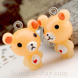 Cabochon Resin Teddy Bear with Heart and Eye Bolt