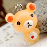 Cabochon Resin Teddy Bear with Heart and Eye Bolt