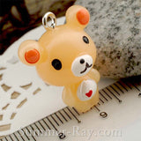 Cabochon Resin Teddy Bear with Heart and Eye Bolt