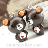 Cabochon Resin Teddy Bear with Heart and Eye Bolt