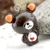 Cabochon Resin Teddy Bear with Heart and Eye Bolt