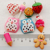 Cabochon Resin Mixed Owl/Burger/Ice Cream/Heart/Strawberry/Gingerbread/Pencil/Candy with Eye Bolt
