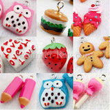 Cabochon Resin Mixed Owl/Burger/Ice Cream/Heart/Strawberry/Gingerbread/Pencil/Candy with Eye Bolt