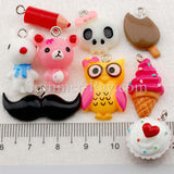 Cabochon Resin Mixed Owl/Ice Cream/Pencil/Mustache/Skull Head/Cupcake/Bear/Dog with Eye Bolt