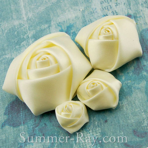Miniature Antique White Satin Roses Mixed Size - 40 pieces