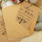Personalized Damask Scallop Kraft Save the Date Tags with Envelopes