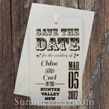 Personalized Retro Design White Save the Date Tags with Envelopes