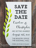 Personalized White Swirled Vine Save the Date Card with Envelope