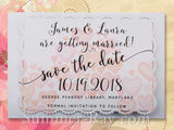 Personalized White Romantic Heart Save the Date Card with Envelope