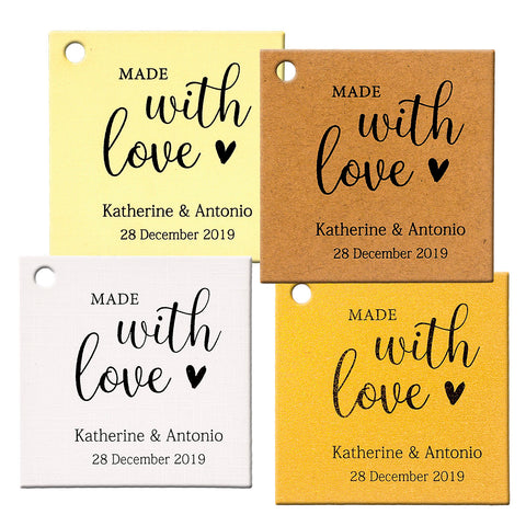 Personalized Made with Love Wedding Favors Square Gift Tags