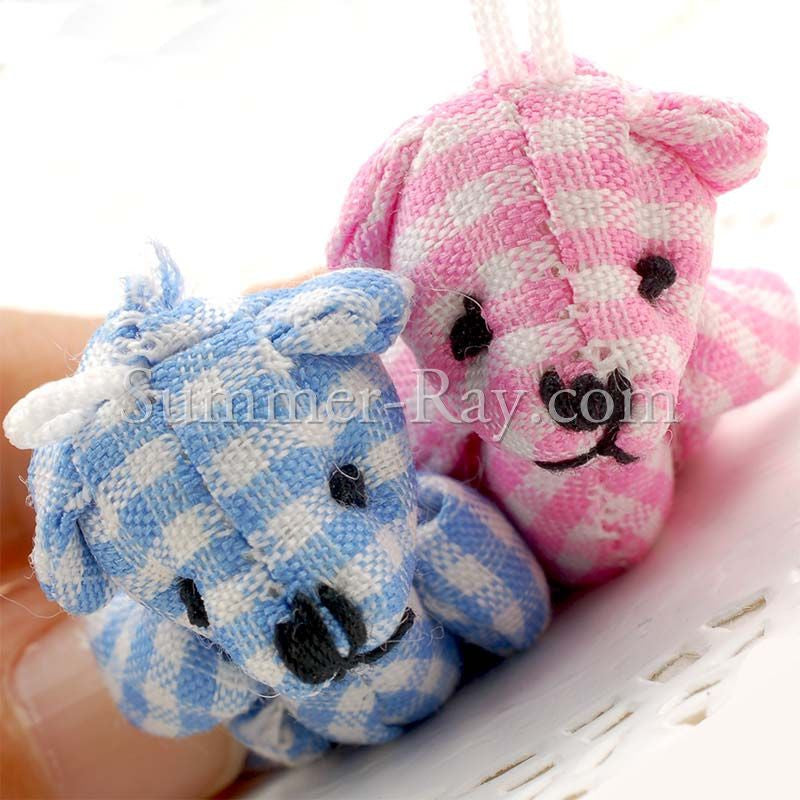 Mini Gingham Teddy Bear 40mm - 10 or 50 pieces