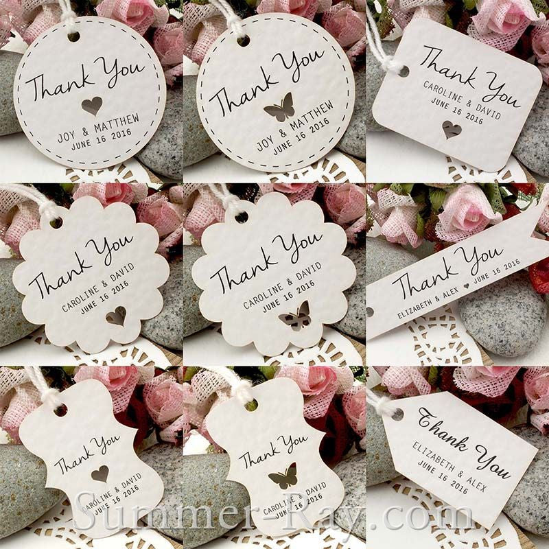 Personalized White Wedding Favor Tags/ Thank You Tags/ Gift Tags with –