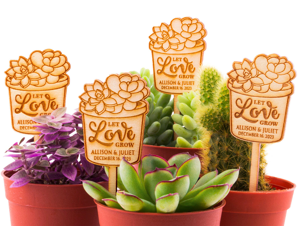 Personalized Wooden Let Love Grow Wedding Bridal Shower Succulent Plan   Summer-Ray.com
