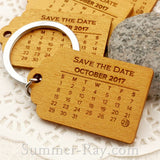 Personalized Engraved Gold Wooden Save the Date Key Chain