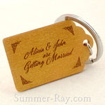 Personalized Engraved Gold Wooden Save the Date Key Chain