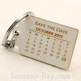 Personalized Engraved White Wooden Save the Date Key Chain