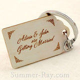Personalized Engraved White Wooden Save the Date Key Chain