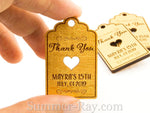 Personalized Gold Wooden Engraved Miniature Wedding Favor Gift Tags with Twine