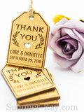 Personalized Gold Wooden Engraved Miniature Wedding Favor Gift Tags with Twine