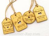 Personalized Gold Wooden Engraved Miniature Wedding Favor Gift Tags with Twine